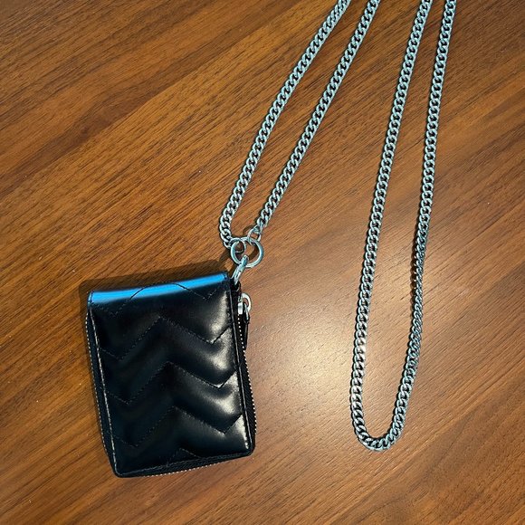 Sandro Quilted Leather Black Wallet on Chain - Picture 2 of 9